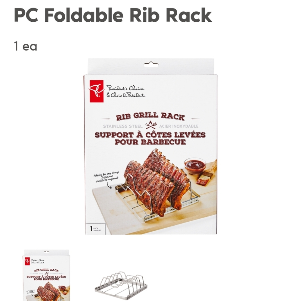 PC Presidents Choice Foldable Rib Grill Rack Stainless Steel BBQ